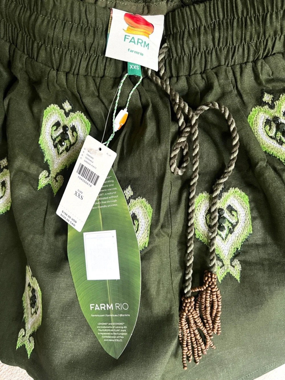 FARM Rio Embroidered Green Heart Tapestry Linen-Blend Shorts Size XXS NWT - Picture 7 of 15